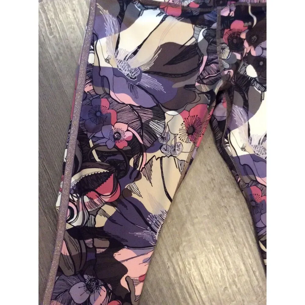 Nike Epic Running Leggings Floral Print Glitter Logo Woven Small S